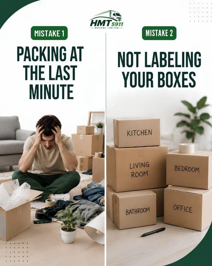 Mistake 1 packing at the last minute and mistake 2 not labelling your boxes